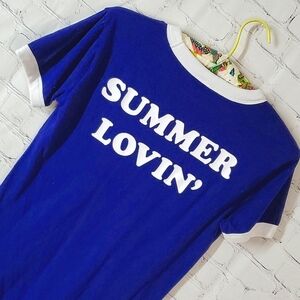 2016 Victoria's Secret PINK Navy Blue Summer Lovin Ringer Crew Neck Tshirt XS